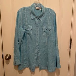 Chico’s Blue & White 100% Linen Shirt